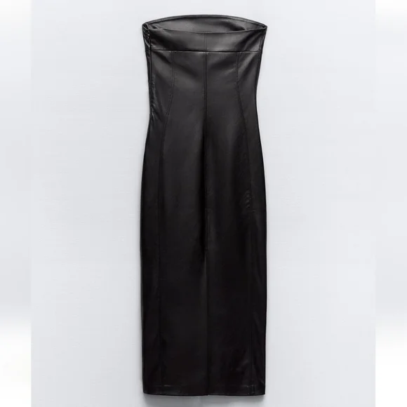 Zara Strapless Faux Leather Midi Dress - Picture 13 of 14